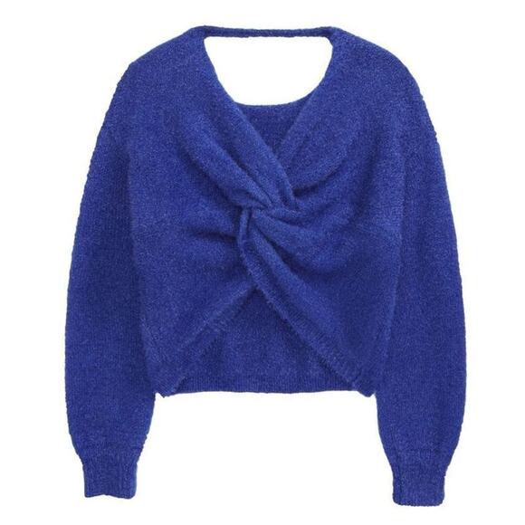 1901 Other - 1901 Girls Twist Back Metallic Blue Sparkle Top Crop Sweater Size XL 14/16